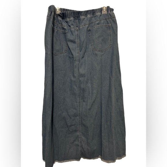 ebossy Elastic Waist Frayed Hem 
Distressed Maxi Denim Skirt Size X-Large - Picture 3 of 5